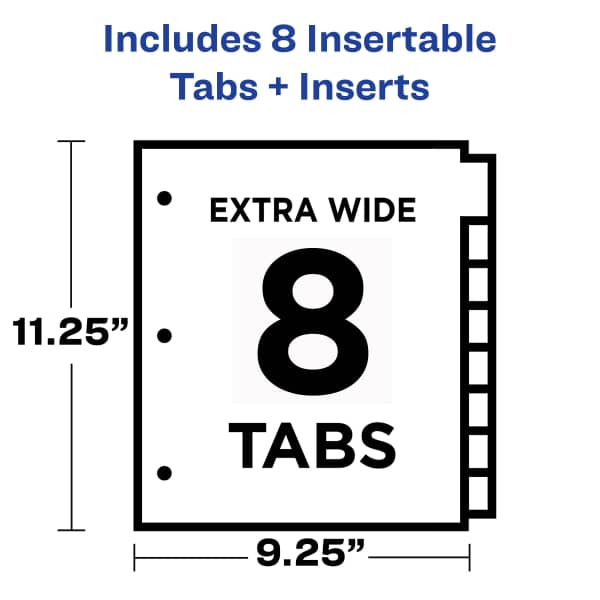 AveryÂ® 8Tab Plastic Binder Dividers, Big Tabâ„¢ Insertable Divider